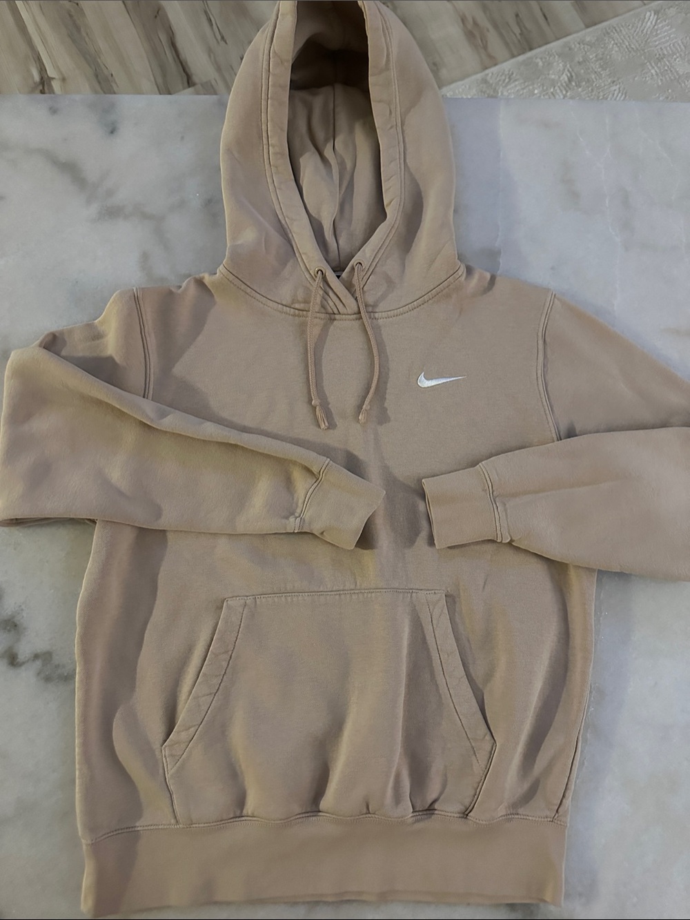 Nike Beige Crewneck Hoodie with White Swoosh